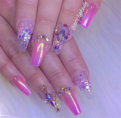 hot pink acrylic nails|pink acrylic nails with rhinestones.